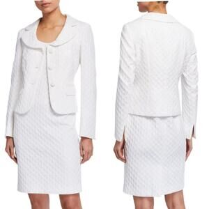 Albert Nipon Textured Three-Button Jacket & Matching Dress Women's 6 White NEW